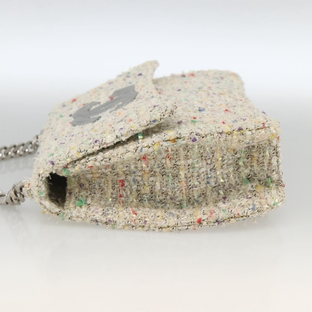 Chanel Vintage Cc Chain Top Handle Bag Quilted Tweed White Tweed Handbag