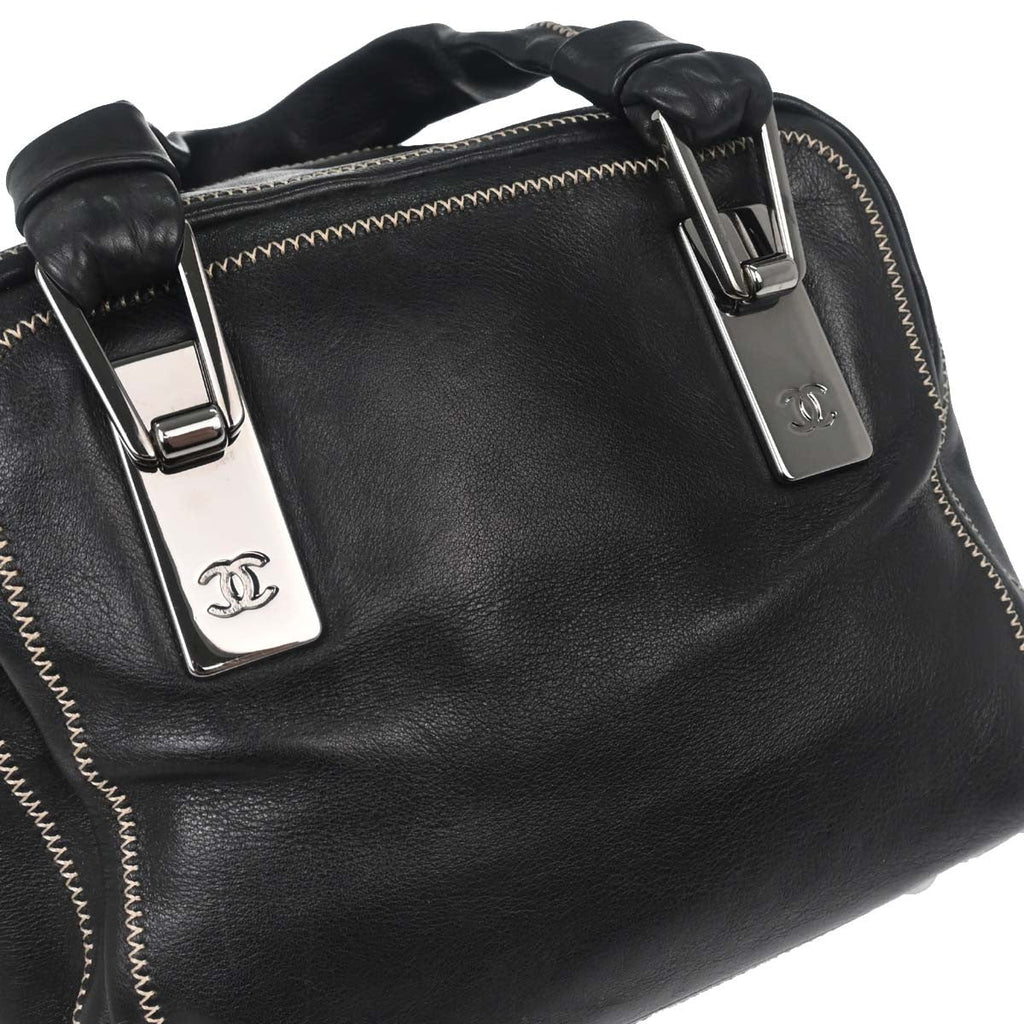 Chanel Cc Bowler Leather Black Leather Handbag