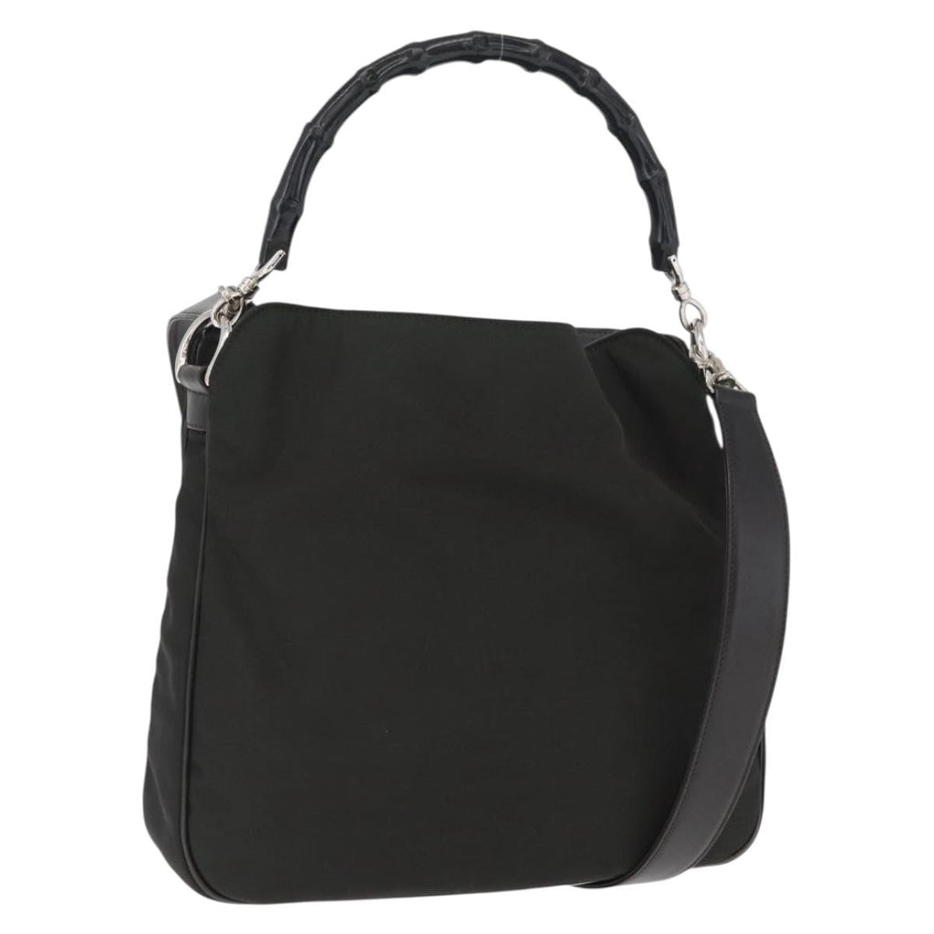 Gucci Vintage Bamboo Handle Bag Nylon Black Nylon Handbag (Pre-Owned)