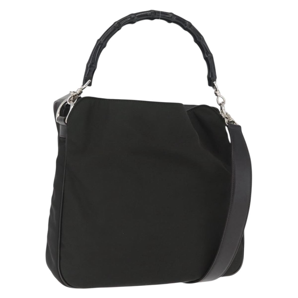 Gucci Vintage Bamboo Handle Bag Nylon Black Nylon Handbag (Pre-Owned)