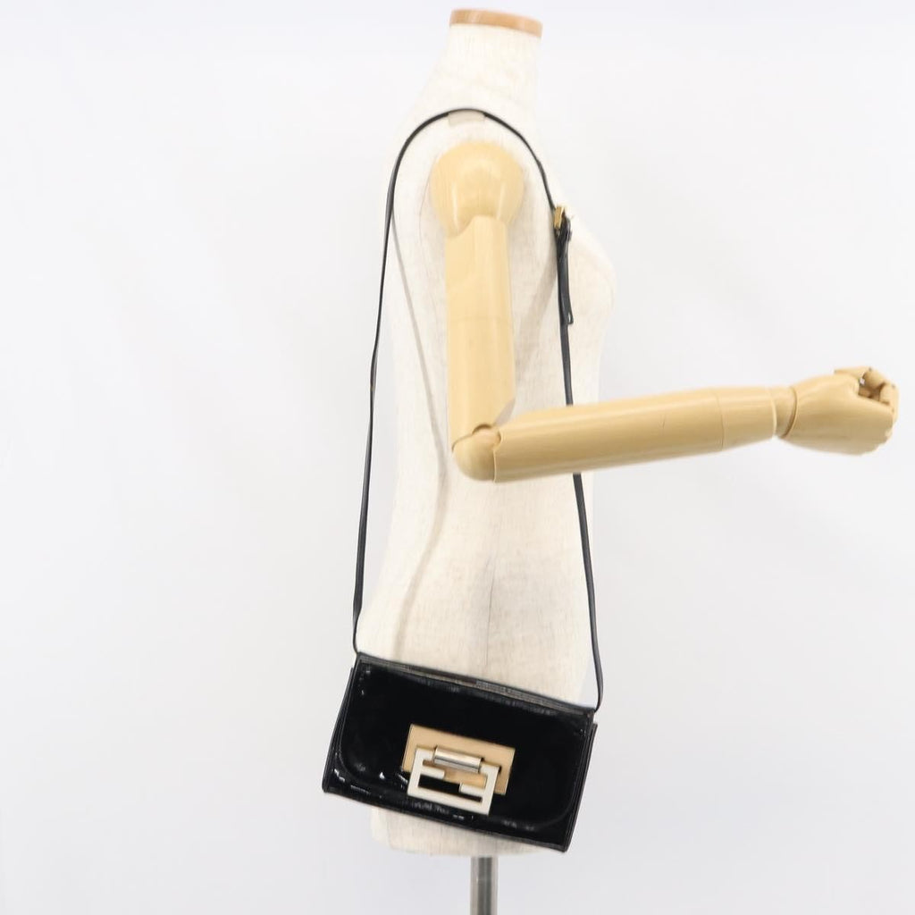 Fendi Vintage Shoulder Bag Enamel Black Patent_Leather Shoulder Bag Bag