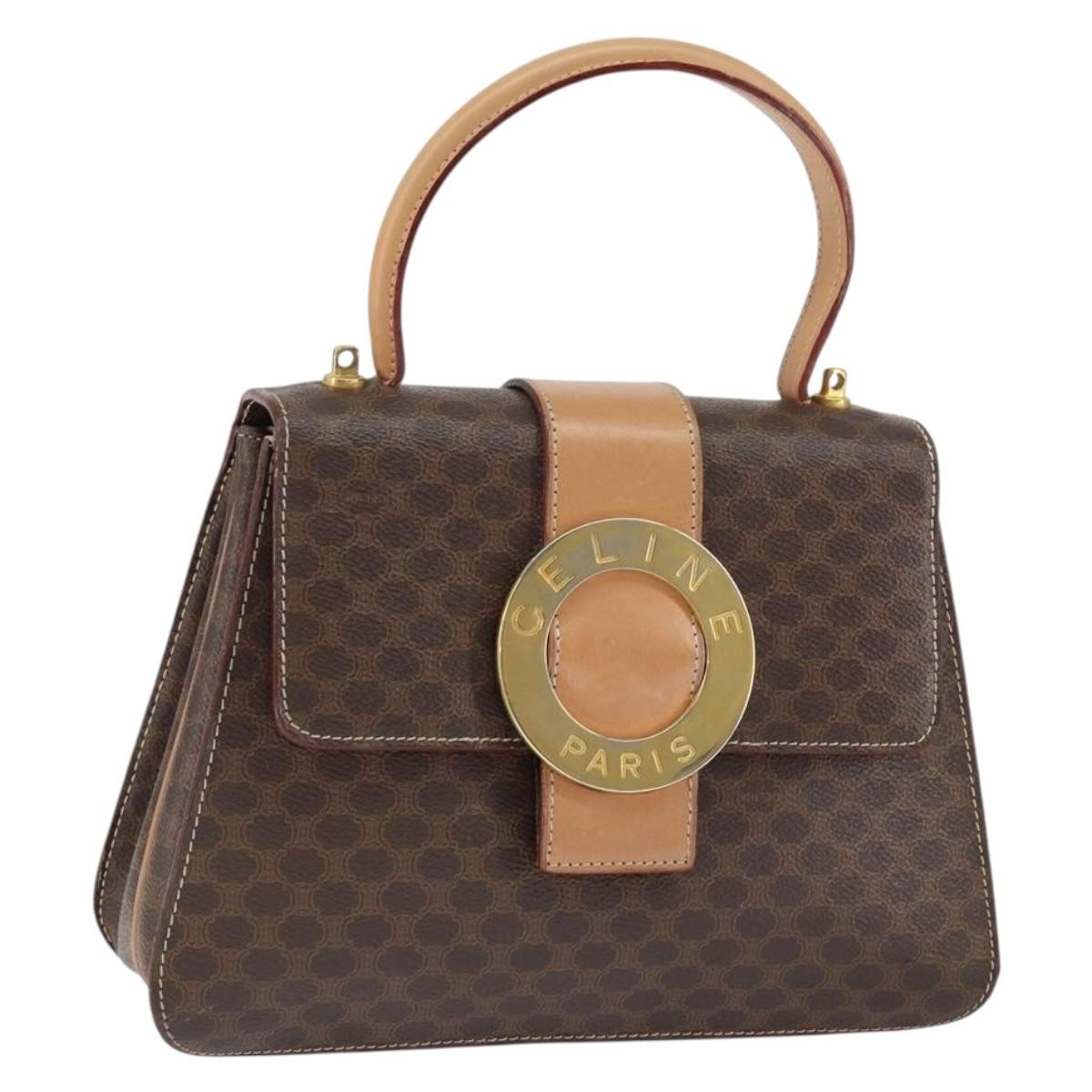 Celine Vintage Macadam Handbag Canvas Brown Pvc Handbag