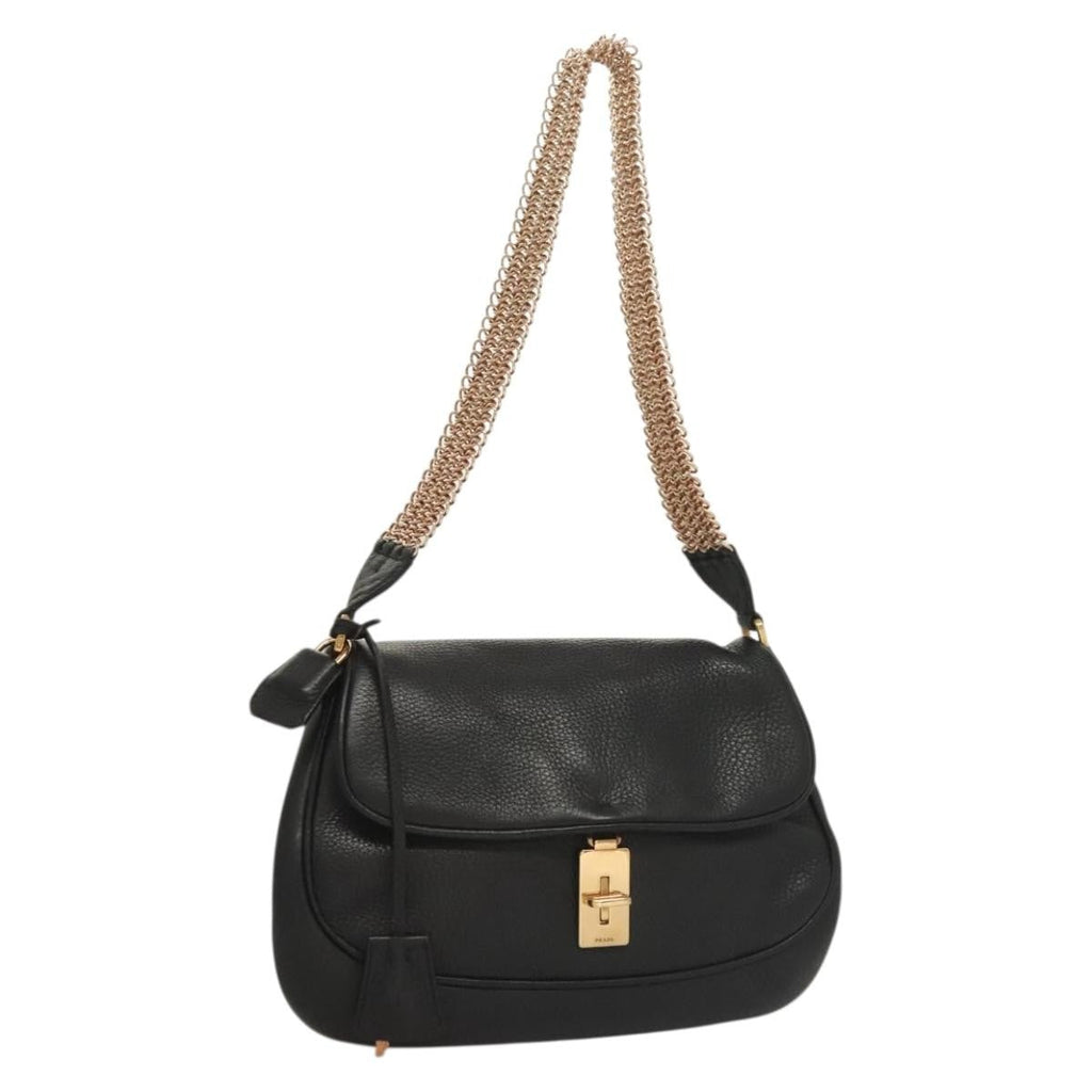 Prada Vintage Chain Flap Shoulder Bag Leather Black Leather Shoulder Bag Bag