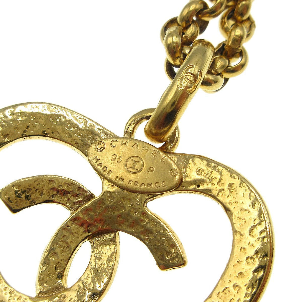 Chanel Cc Heart Pendant Necklace Metal Gold Gold_Plated Necklace Jewelry