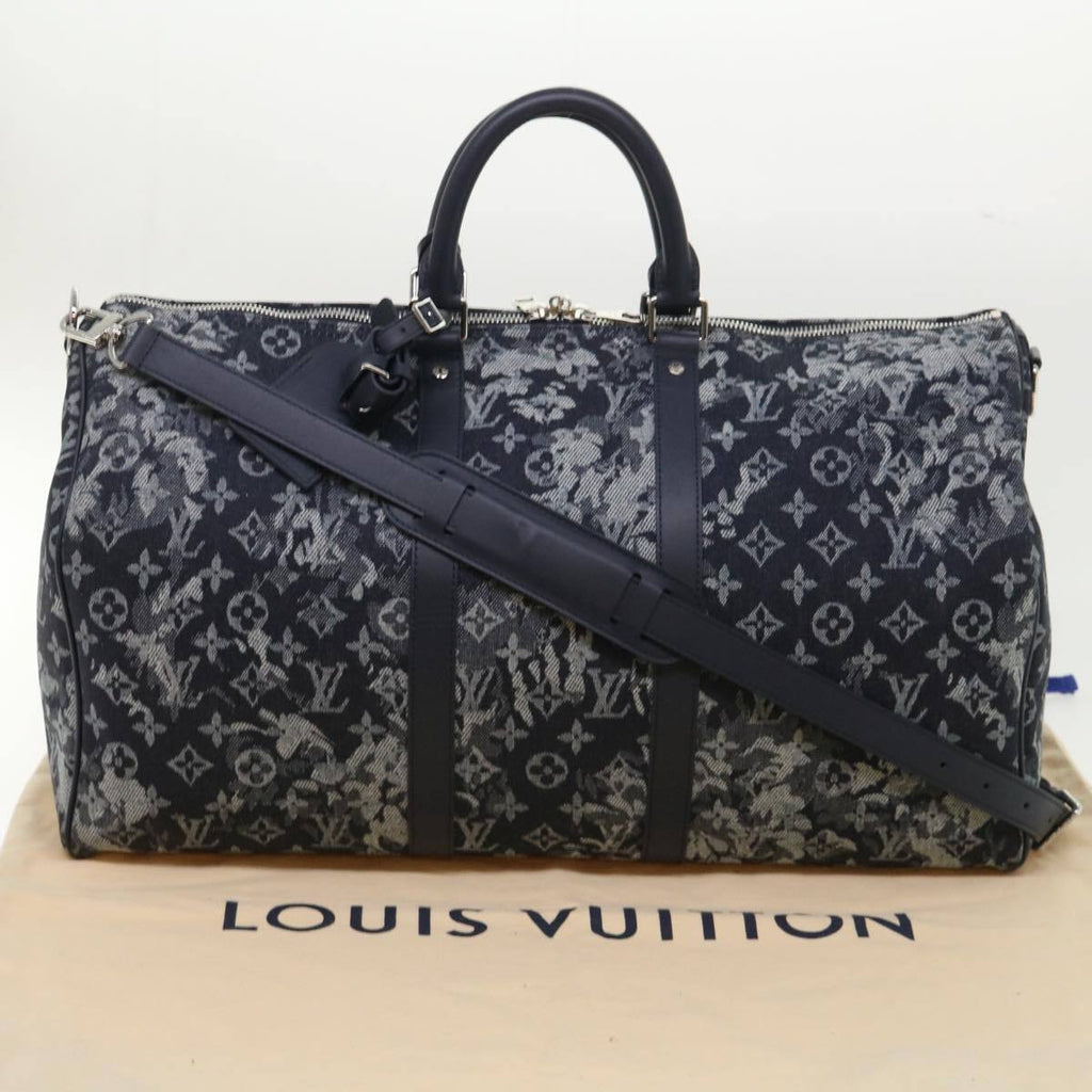 Louis Vuitton Keepall Bandouliere Bag Monogram Tapestry Canvas Navy Canvas Bag