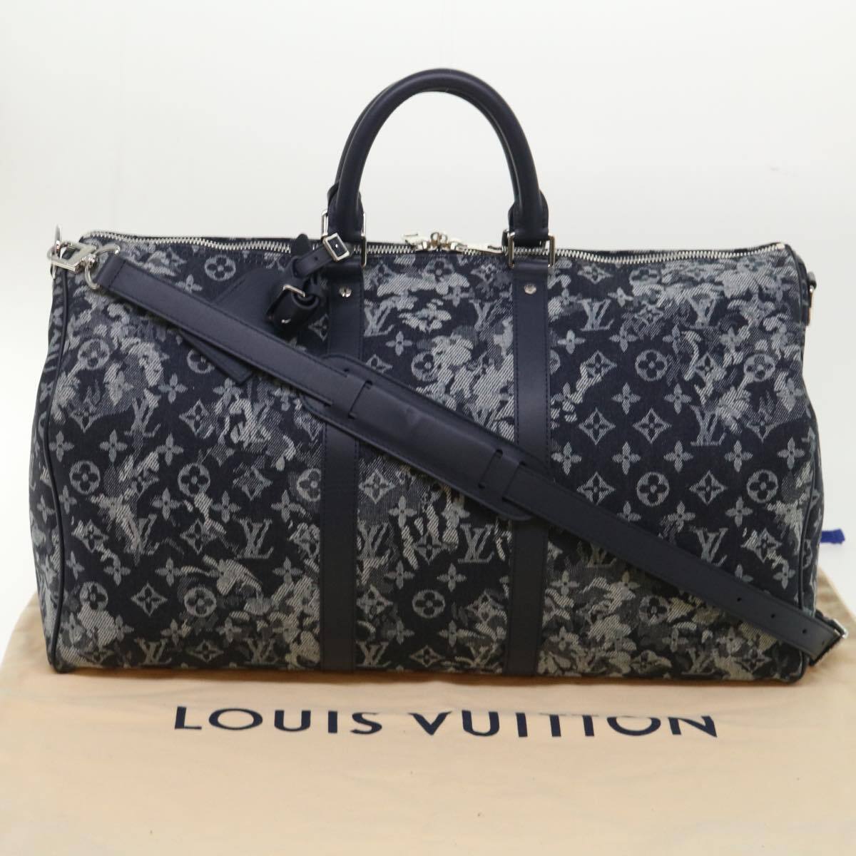 Louis Vuitton Keepall Bandouliere Bag Monogram Tapestry Canvas Navy Canvas Bag