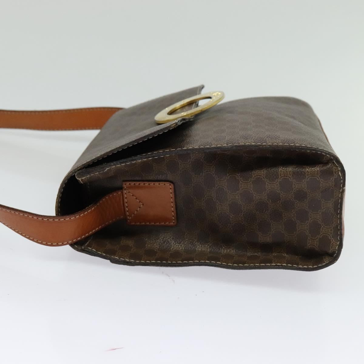 Celine Vintage Macadam Circle Logo Shoulder Bag Canvas And Leather Brown Canvas Shoulder Bag Bag