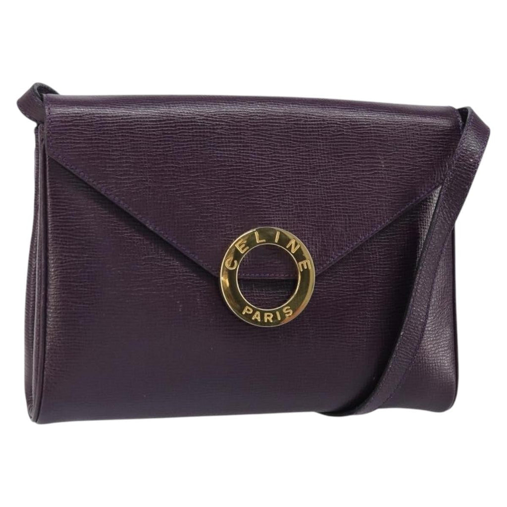 Celine Circle Logo Shoulder Bag Leather Purple Leather Shoulder Bag Bag