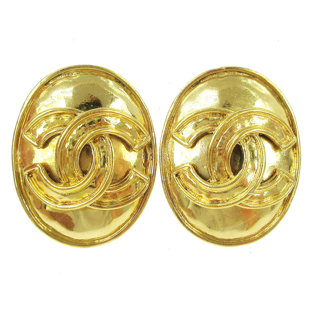 Chanel Vintage Cc Button Ovales Clip-On Earrings Gold-Plated Gold Gold_Plated Earrings Jewelry