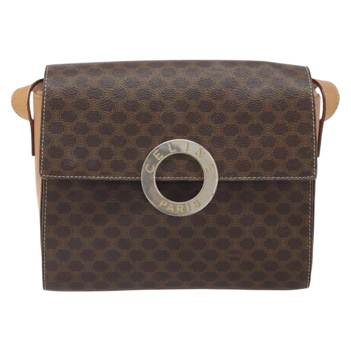 Celine Vintage Macadam Circle Logo Shoulder Bag Canvas And Leather Brown Canvas Shoulder Bag Bag
