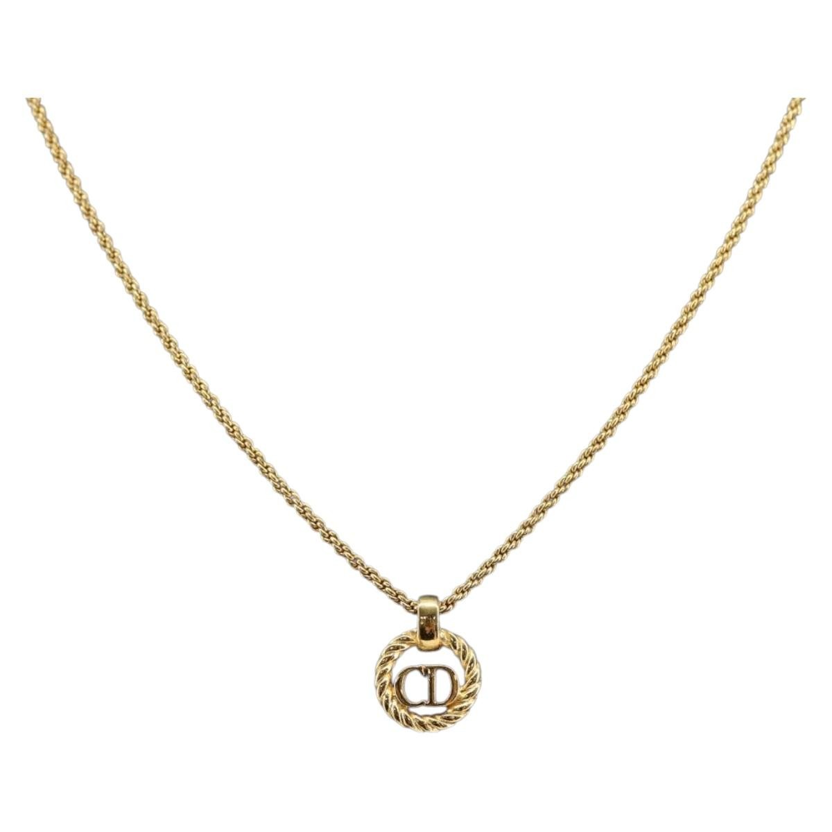 Christian Dior Cd Round Pendant Necklace Metal Gold Metal Necklace Jewelry (Pre-Owned)