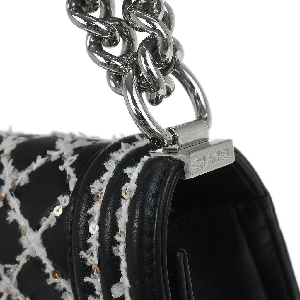 Chanel Boy Flap Bag Sequin Quilted Calfskin Black Leather Shoulder Bag Bag