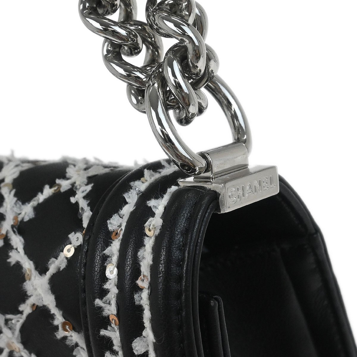 Chanel Boy Flap Bag Sequin Quilted Calfskin Black Leather Shoulder Bag Bag