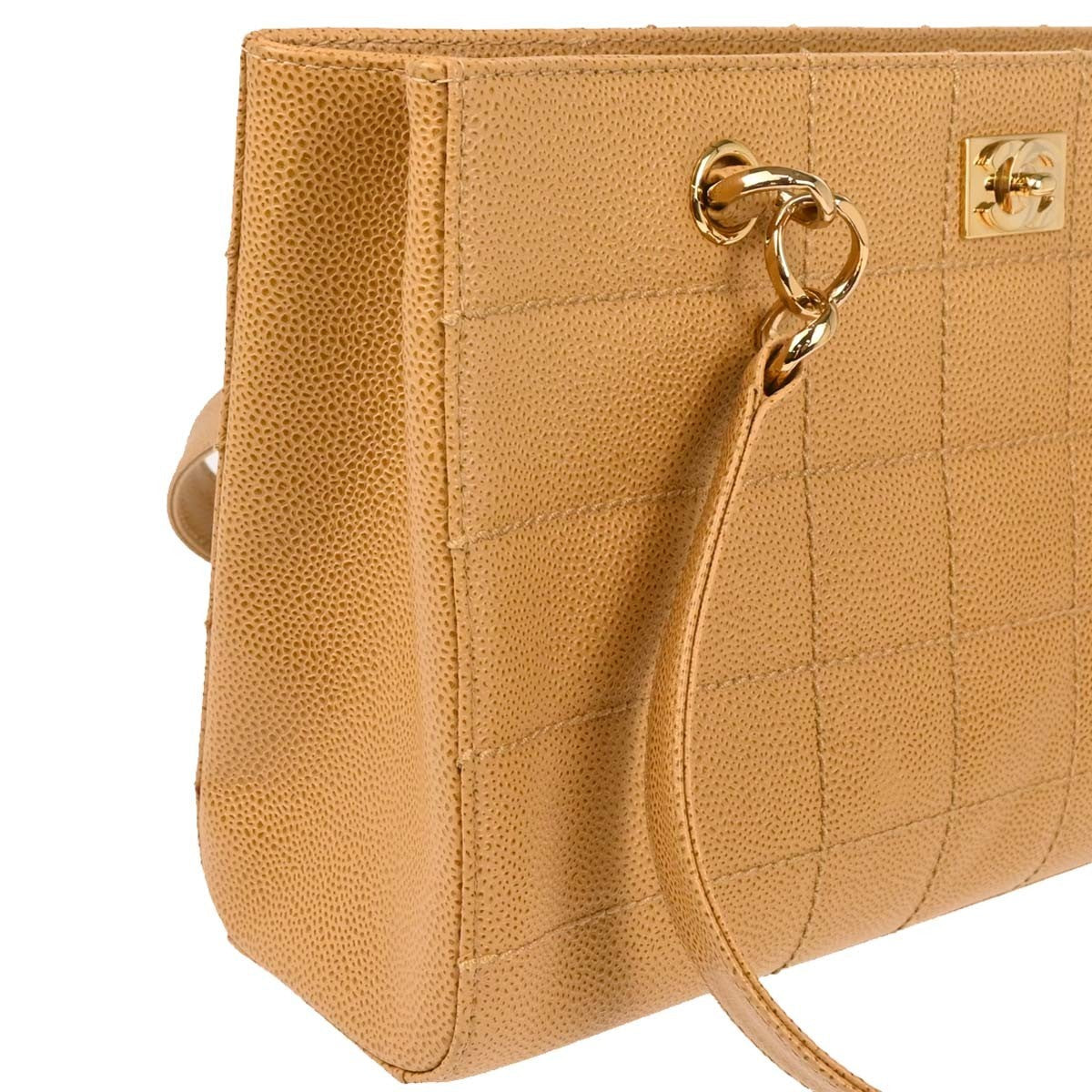 Chanel Vintage Chocolate Bar Open Tote Quilted Caviar Beige Leather Tote Bag Bag