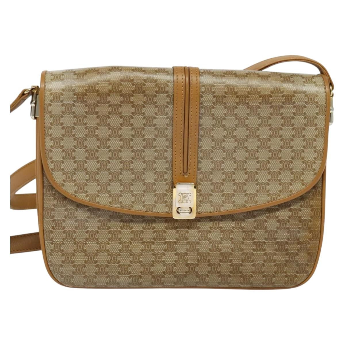 Celine Macadam Shoulder Bag Pvc Leather Beige Canvas Bag