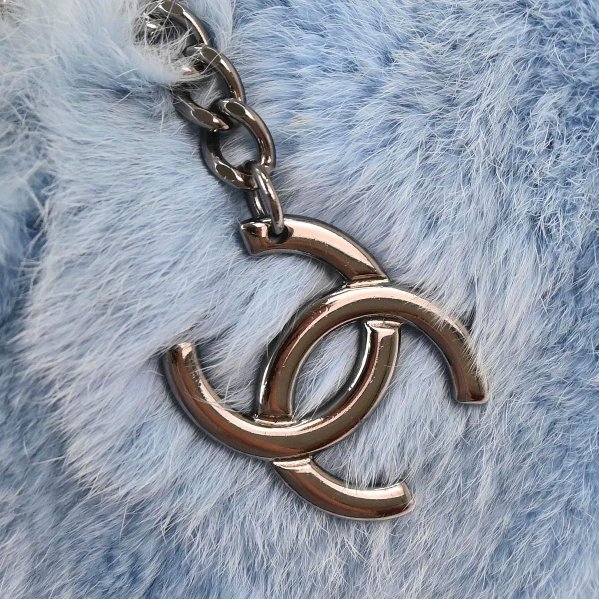 Chanel Chain Hobo Lapin Fur Blue Fur Handbag