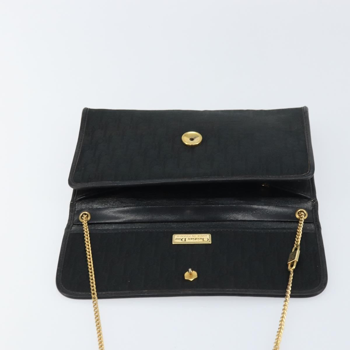 Christian Dior Vintage Chain Flap Shoulder Bag Diorissimo Canvas Black Canvas Shoulder Bag Bag (Pre-Owned)