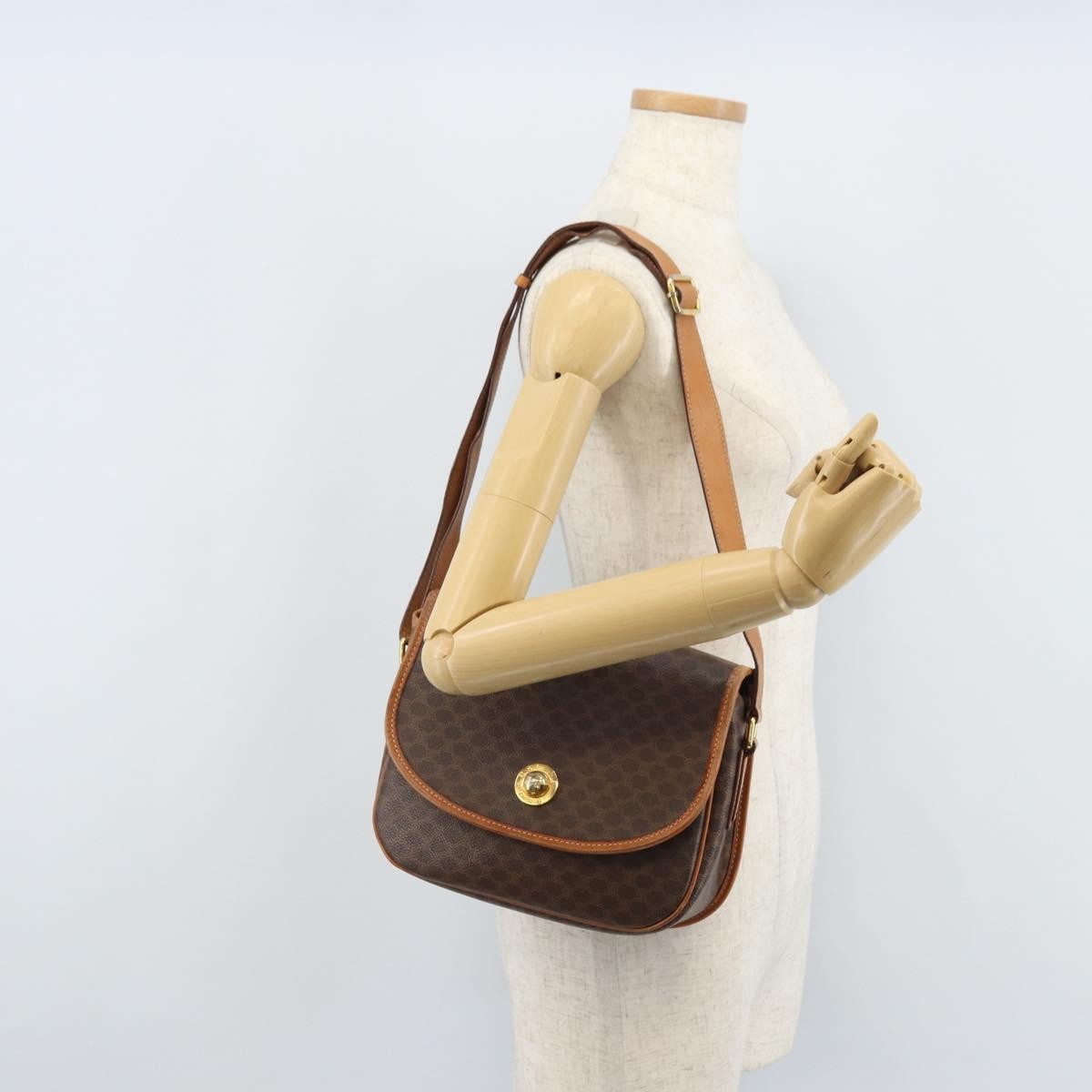 Celine Vintage Macadam Shoulder Bag Canvas And Leather Brown Canvas Shoulder Bag Bag