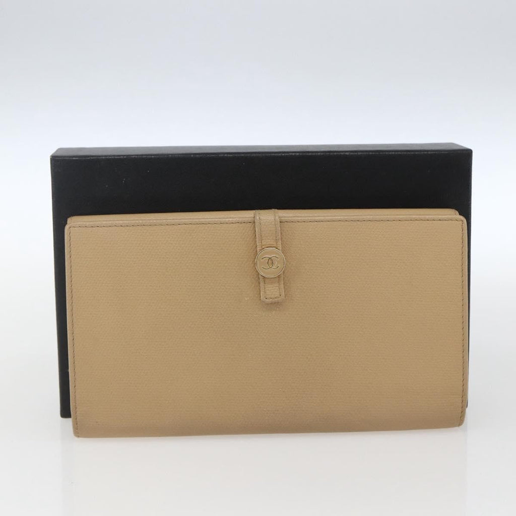 Chanel Coco Bouton Wallet Leather Beige Leather Wallets Accessory