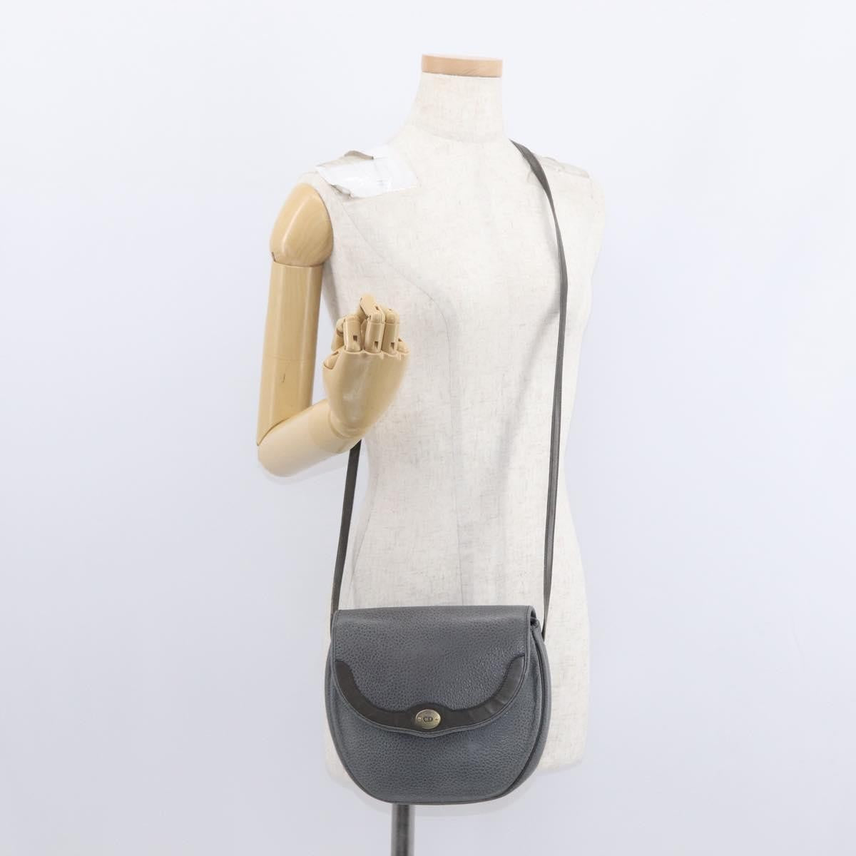Christian Dior Vintage Cd Logo Shoulder Bag Leather Gray Leather Shoulder Bag Bag (Pre-Owned)