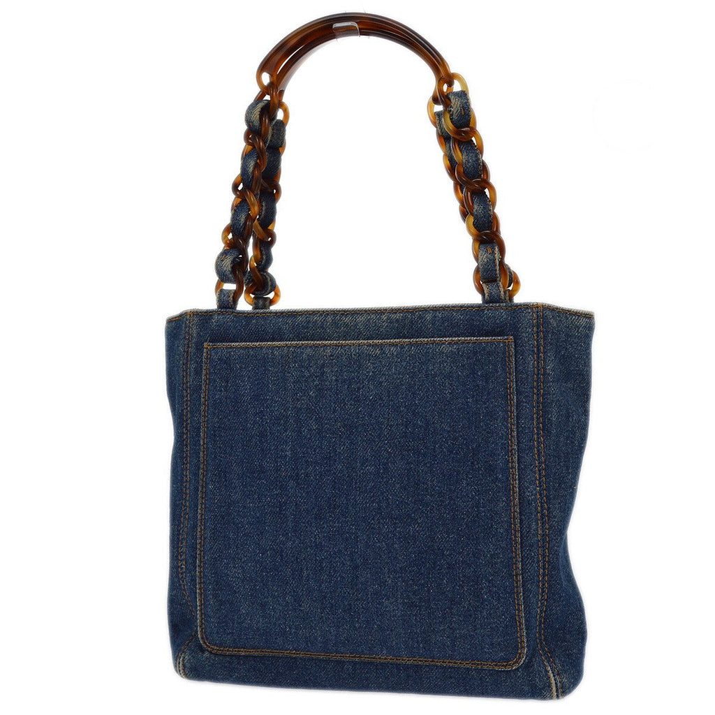Chanel Vintage Resin Chain Tote Denim Blue Denim_Jeans Tote Bag Bag