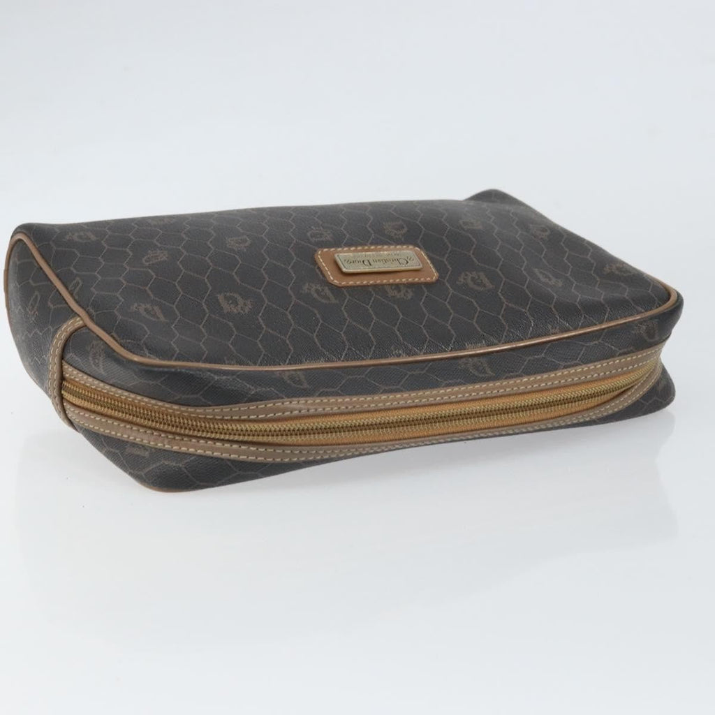 Christian Dior Vintage Honeycomb Zip Pouch Canvas And Leather Black Canvas Clutche & Pouche Bag (Pre-Owned)