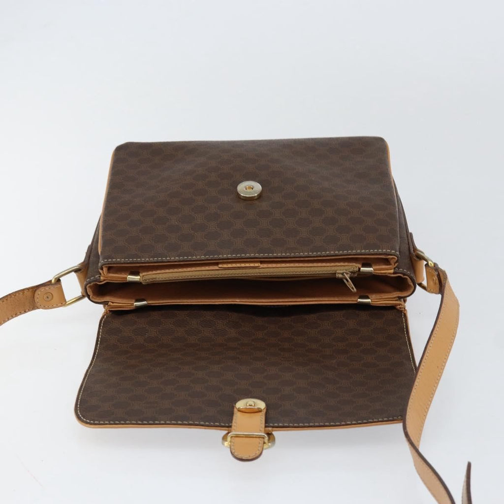 Celine Vintage Macadam Shoulder Bag Canvas And Leather Brown Canvas Shoulder Bag Bag
