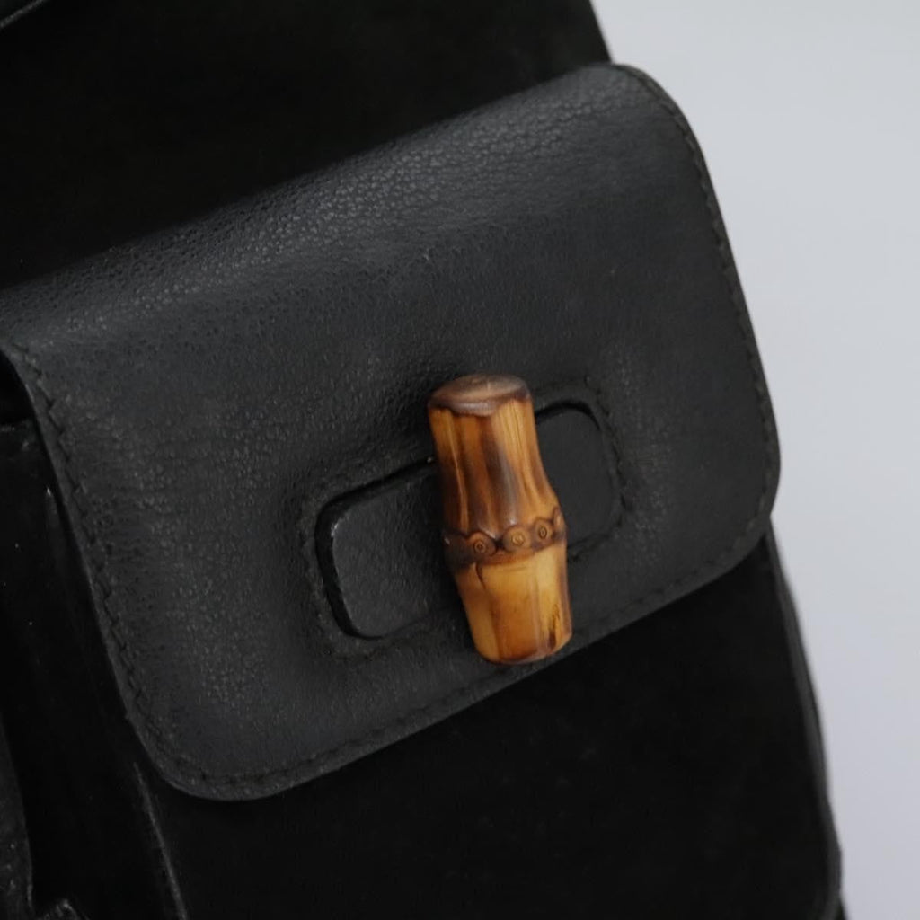 Gucci Vintage Bamboo Backpack Suede And Leather Black Suede Backpack Bag (Pre-Owned)