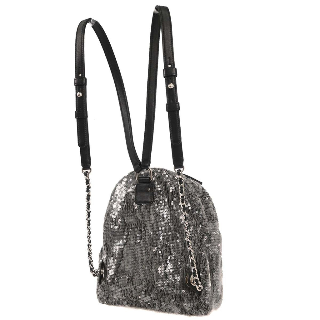 Chanel Waterfall Backpack Sequins With Leather Black Leather Backpack Bag