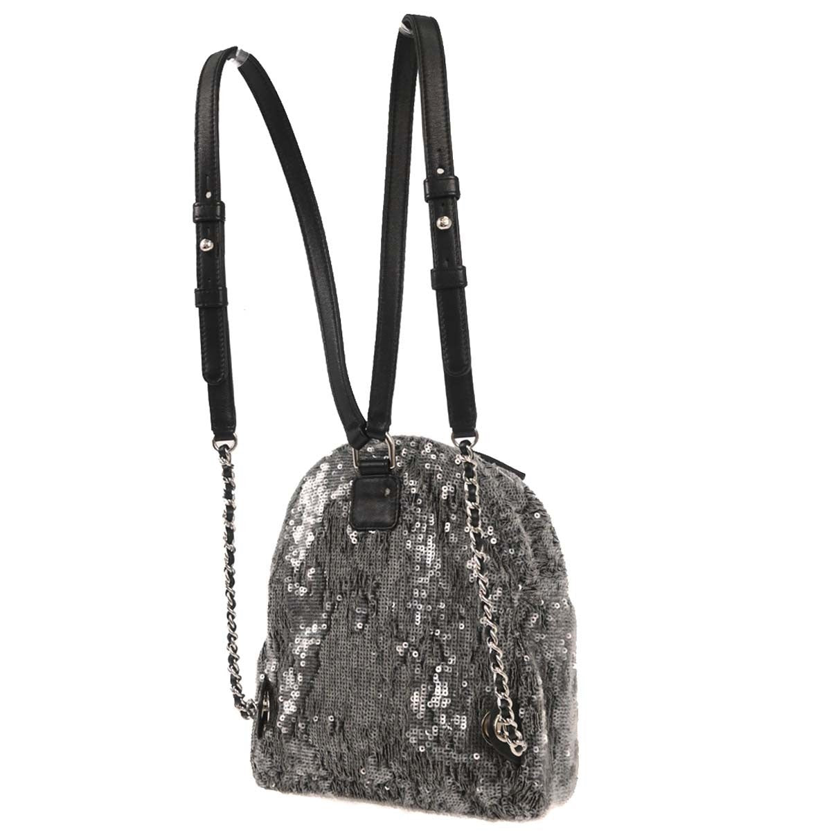 Chanel Waterfall Backpack Sequins With Leather Black Leather Backpack Bag