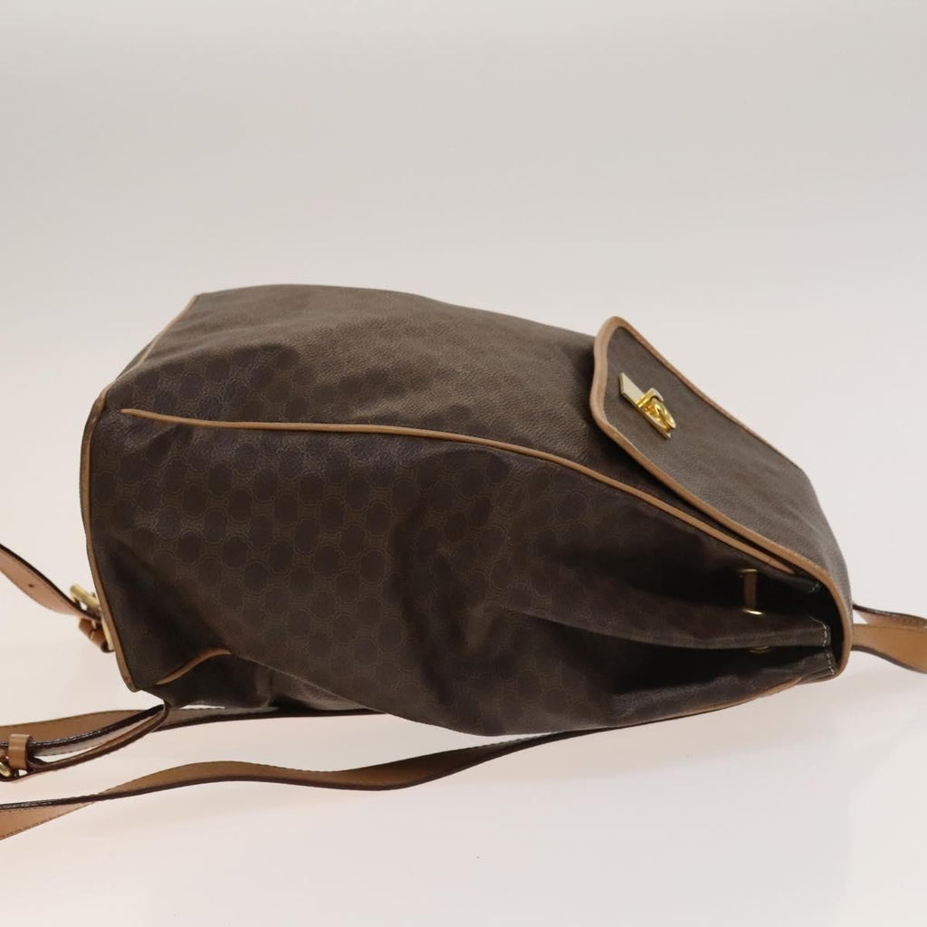 Celine Vintage Drawstring Flap Backpack Macadam Coated Canvas Brown Canvas Backpack Bag
