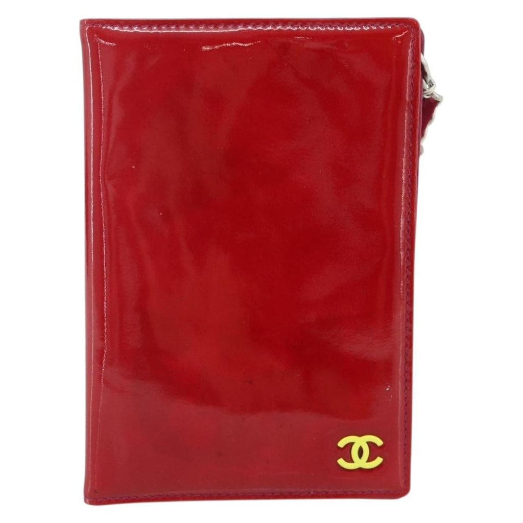 Chanel Vintage Cc Bifold Card Holder Patent Leather Red Patent_Leather Card Holders Accessory