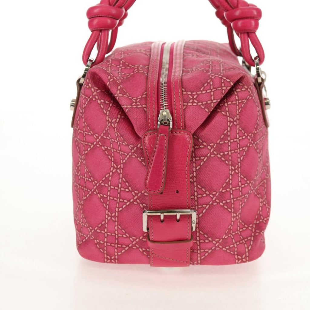 Christian Dior Cannage Handbag Canvas Pink Canvas Handbag (Pre-Owned)