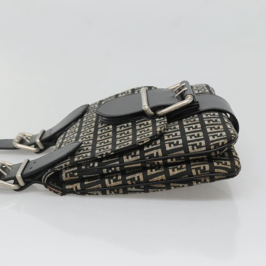 Fendi Buckle Flap Shoulder Bag Zucchino Canvas Black Canvas Shoulder Bag Bag