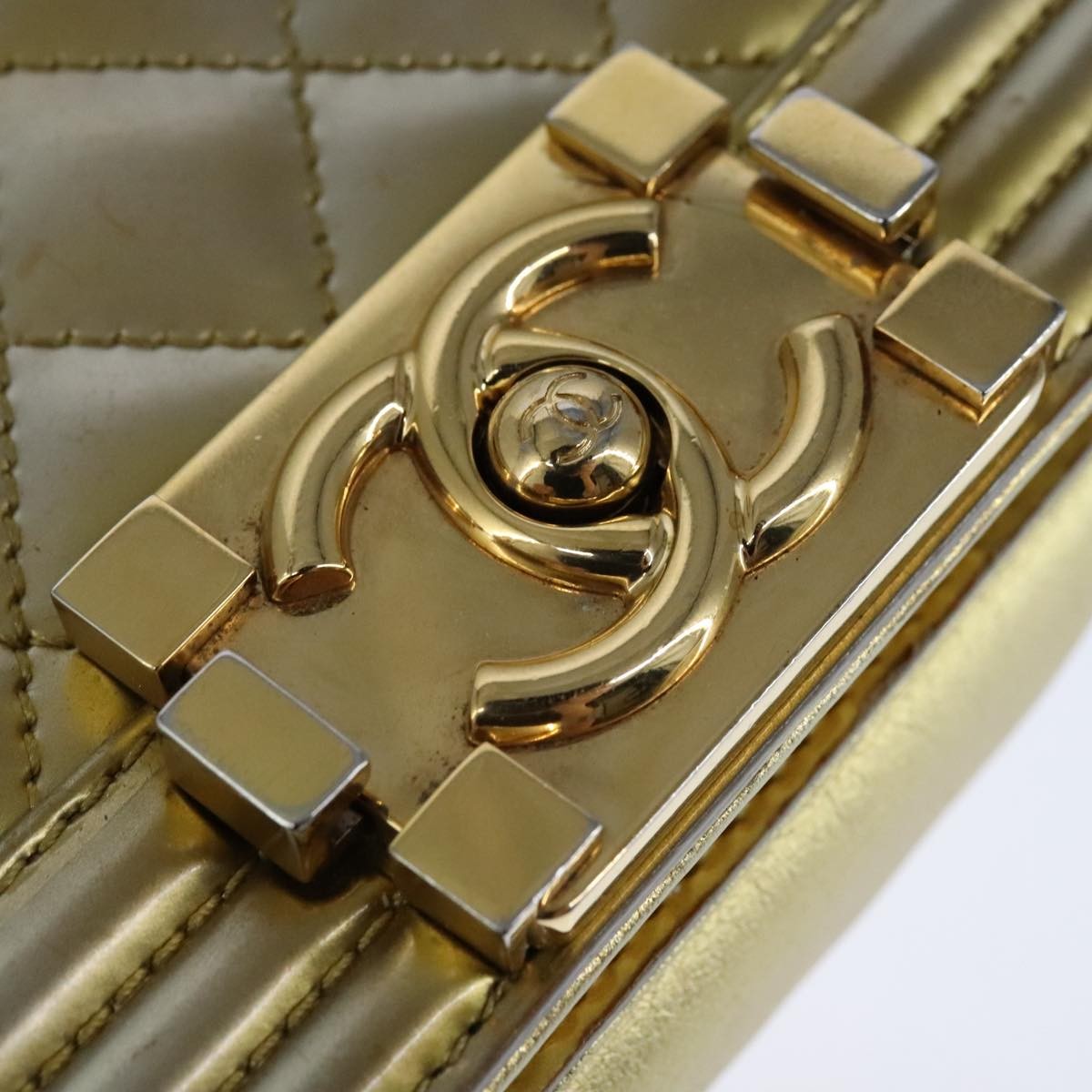 Chanel Boy Flap Bag Quilted Patent Gold Patent_Leather Shoulder Bag Bag