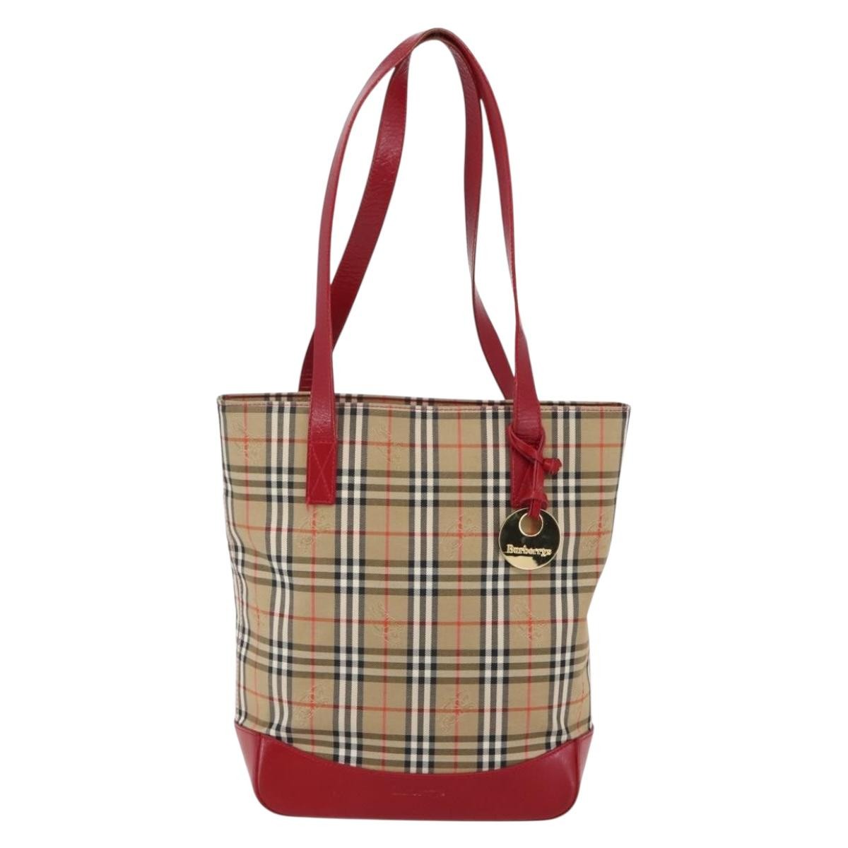 Burberry Nova Check Tote Canvas Check Pattern Beige Canvas Tote Bag