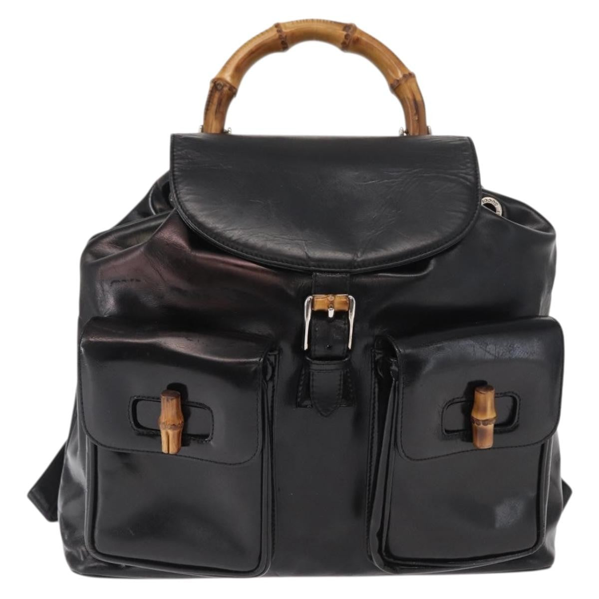 Gucci Vintage Bamboo Backpack Leather Black Leather Backpack Bag (Pre-Owned)