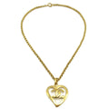 Chanel Cc Heart Pendant Necklace Metal Gold Gold_Plated Necklace Jewelry