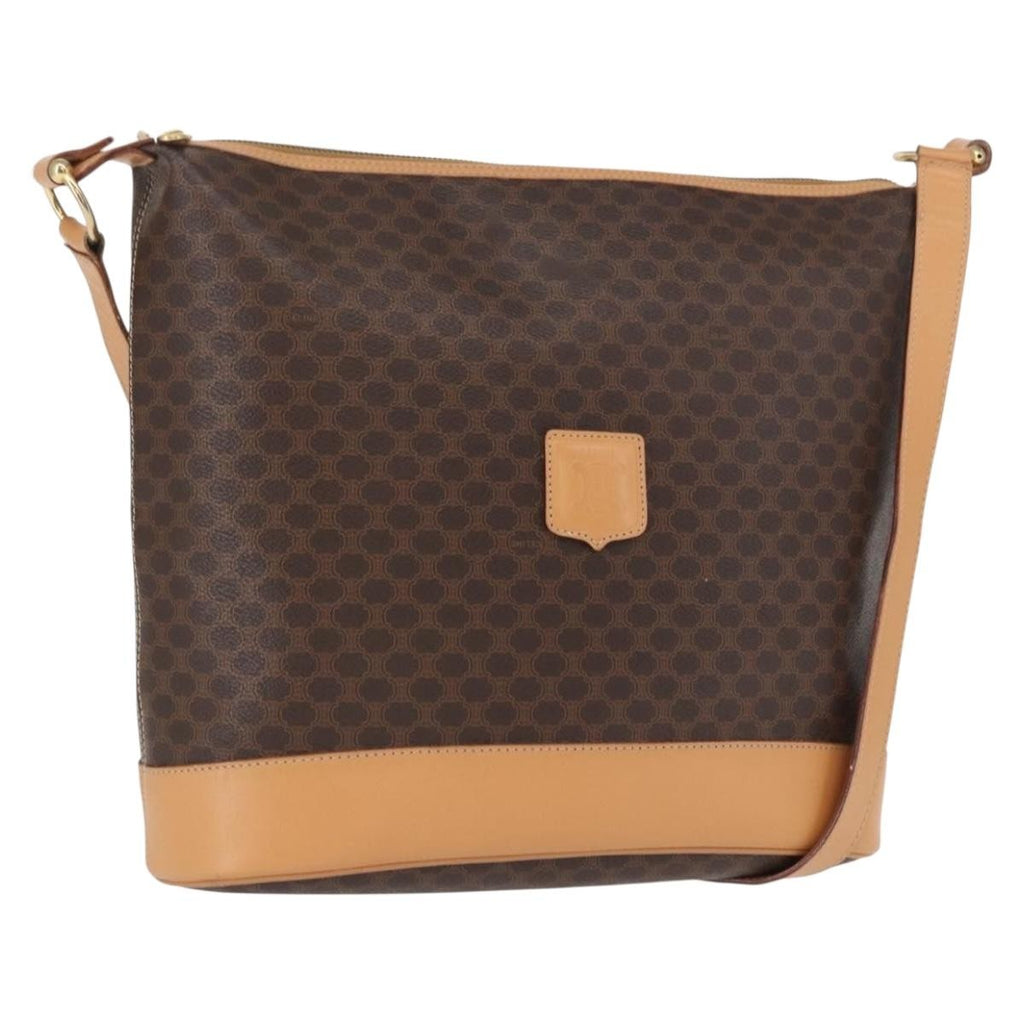 Celine Vintage Macadam Shoulder Bag Canvas And Leather Brown Canvas Shoulder Bag Bag