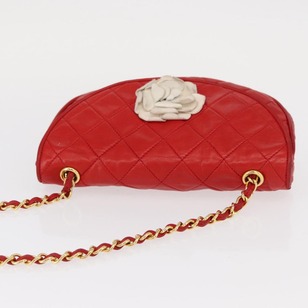 Chanel Camellia Rounded Clutch Satin And Leather Red Leather Shoulder Bag Bag
