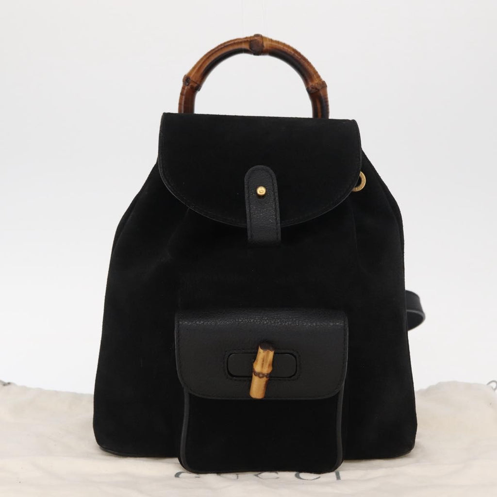 Gucci Vintage Bamboo Backpack Suede Black Suede Backpack Bag (Pre-Owned)