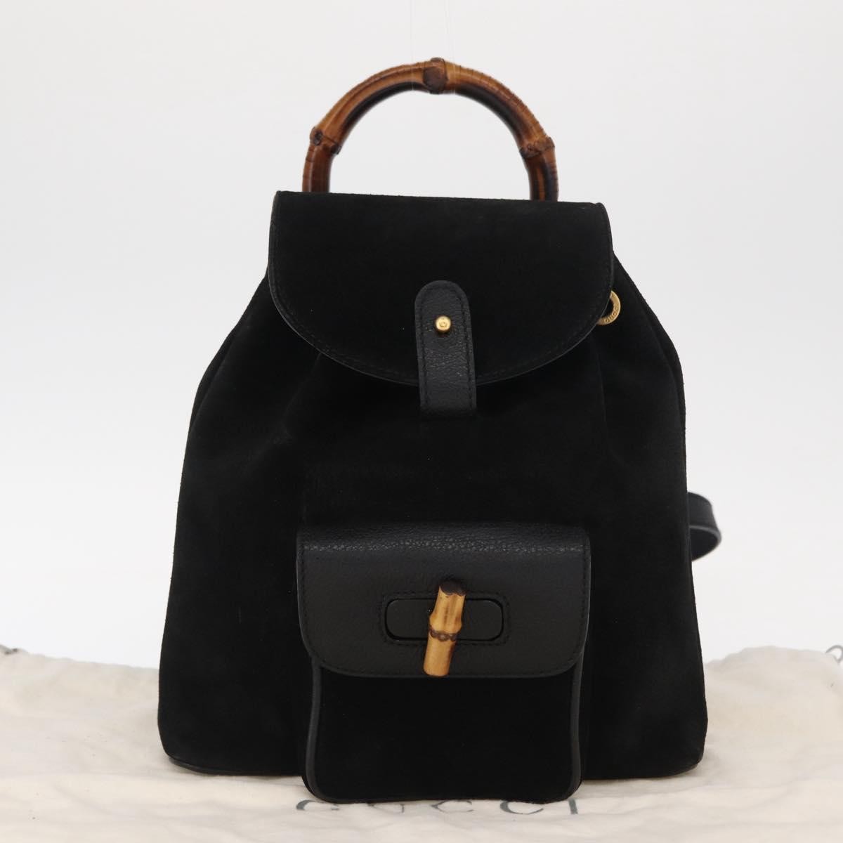 Gucci Vintage Bamboo Backpack Suede Black Suede Backpack Bag (Pre-Owned)