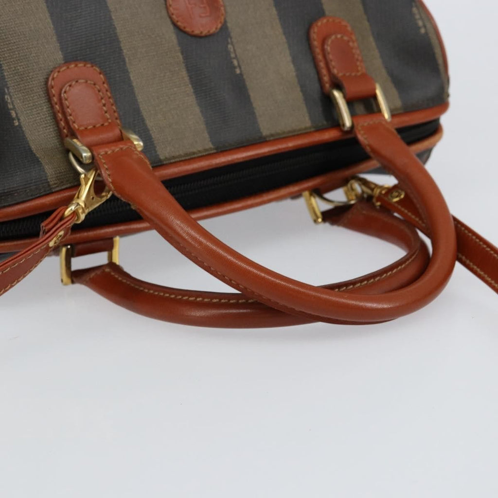 Fendi Vintage Pequin Convertible Boston Bag Coated Canvas Black Canvas Handbag