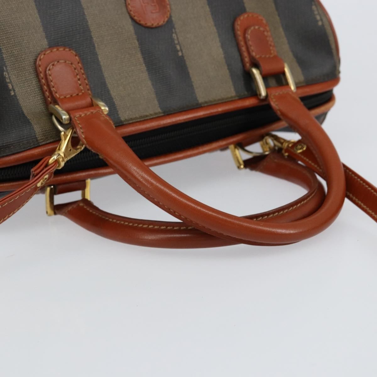 Fendi Vintage Pequin Convertible Boston Bag Coated Canvas Black Canvas Handbag
