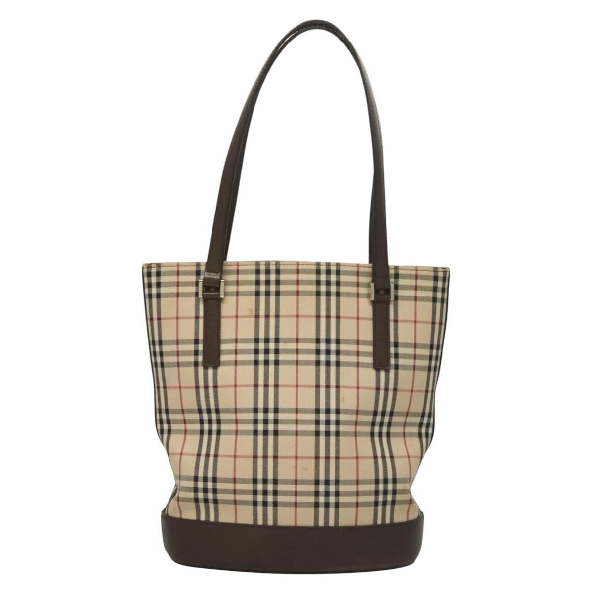 Burberry Nova Check Tote Canvas Check Pattern Beige Canvas Tote Bag