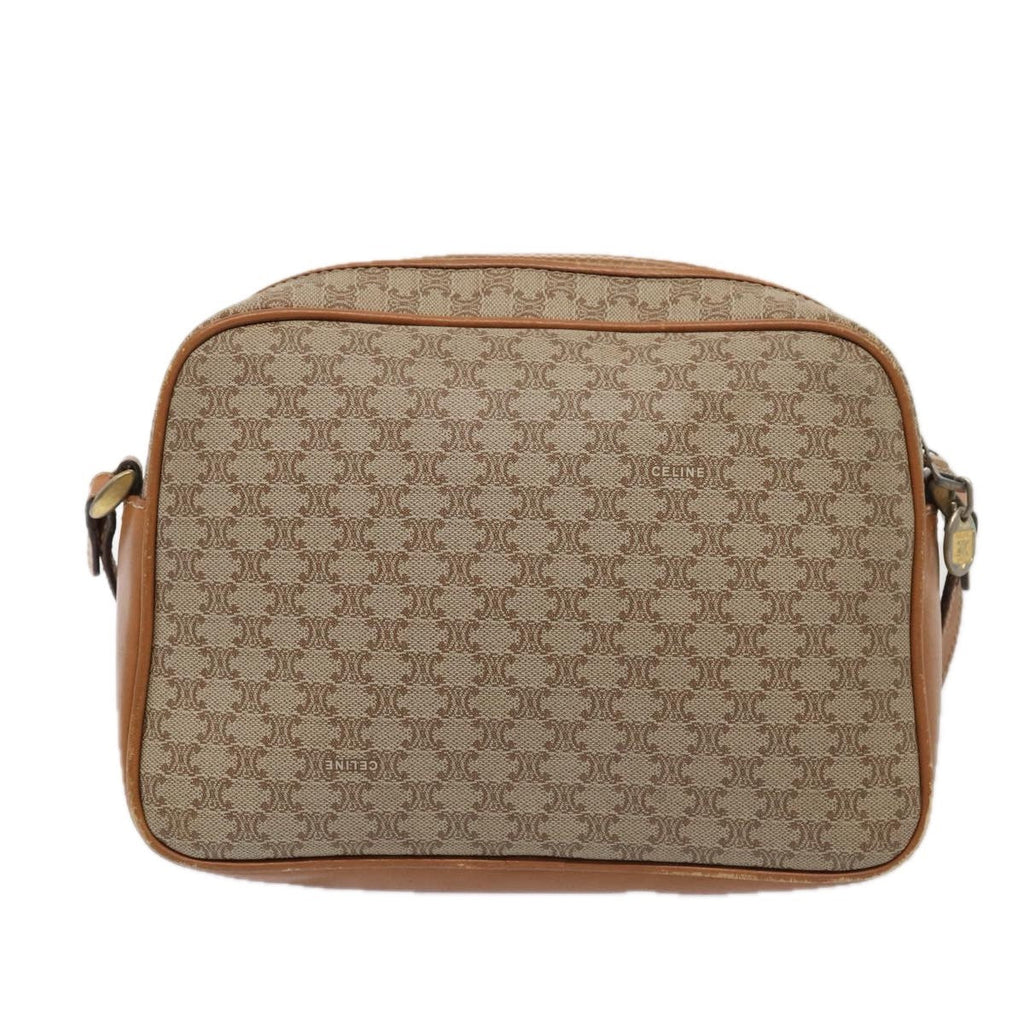 Celine Vintage Macadam Shoulder Bag Canvas And Leather Beige Canvas Shoulder Bag Bag