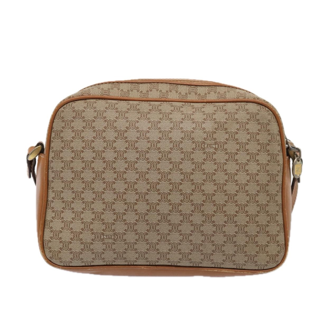 Celine Vintage Macadam Shoulder Bag Canvas And Leather Beige Canvas Shoulder Bag Bag