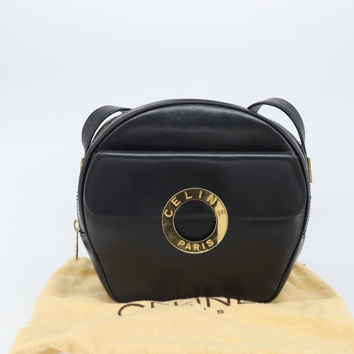 Celine Circle Logo Shoulder Bag Leather Black Leather Shoulder Bag Bag
