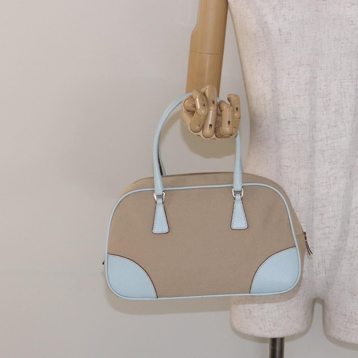 Prada Bauletto Bag Canvas With Leather Beige Canvas Bag