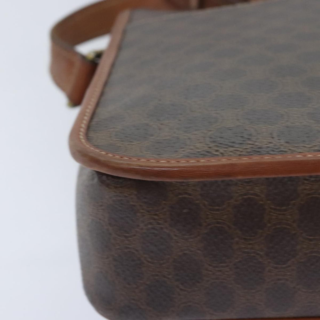 Celine Vintage Macadam Circle Logo Shoulder Bag Canvas And Leather Brown Canvas Shoulder Bag Bag